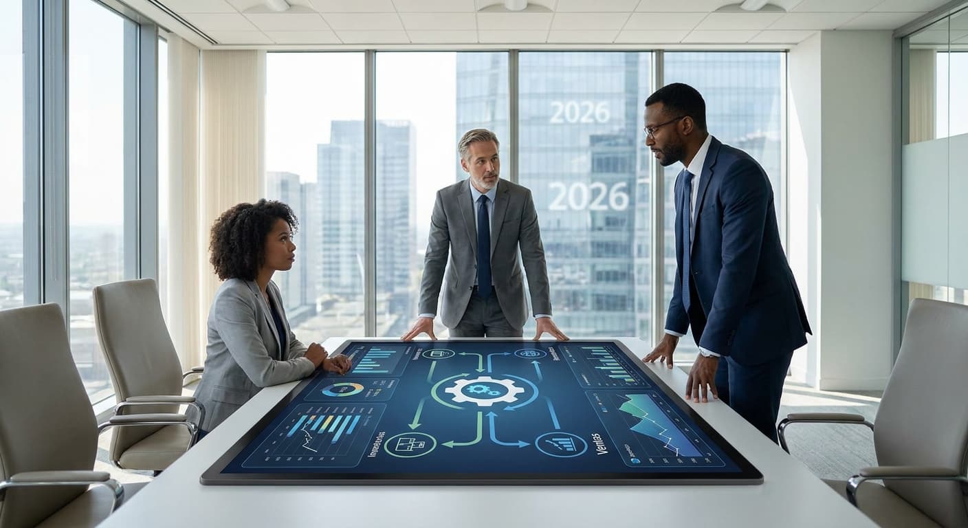 Dashboard de ERP unificado mostrando inventarios y ventas en tiempo real para empresas en 2026