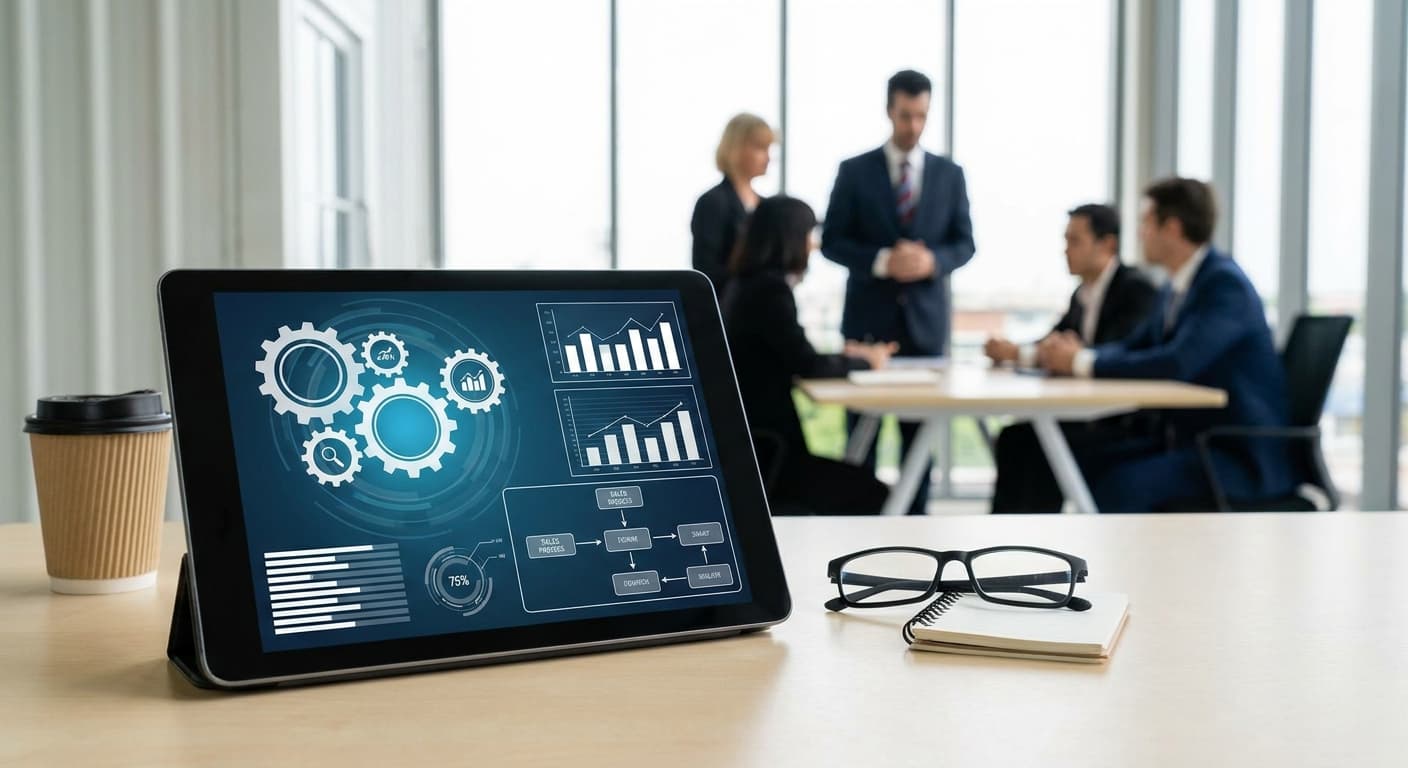 Dashboard de pipeline de ventas B2B con gráficos de scoring, routing automático y alertas de inactividad en tiempo real