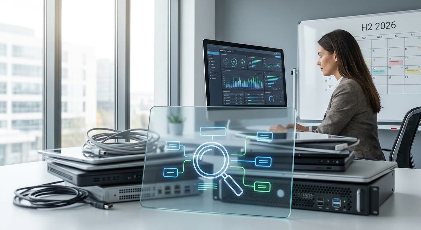 Dashboard de gobernanza tecnológica con mapa de herramientas digitales, accesos y alertas de seguridad para pymes