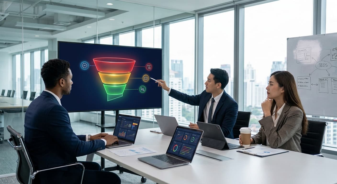 Dashboard de CRM mostrando alertas rojas de deals B2B estancados con secuencias automáticas de rescate activadas por WhatsApp y email en 2026