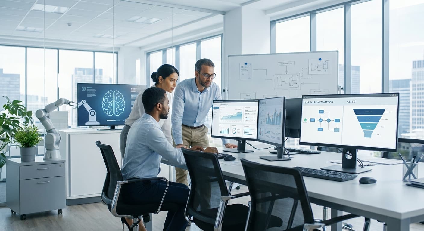 Equipo comercial B2B usando dashboard de IA para investigar y enriquecer leads automáticamente en tiempo real