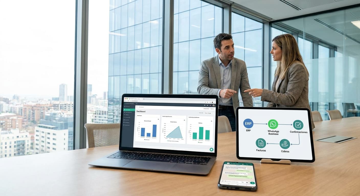 Featured image for: Tutorial Julio 2026: Cómo integrar WhatsApp Business con tu ERP para automatizar confirmaciones de pedido, facturas electrónicas y recordatorios de cobro — paso a paso
