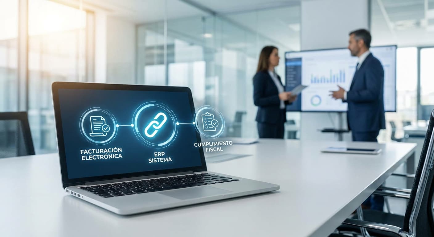 Integración de facturación electrónica con ERP: dashboard sincronizando e-CF, secuenciales y comprobantes fiscales sin digitación manual